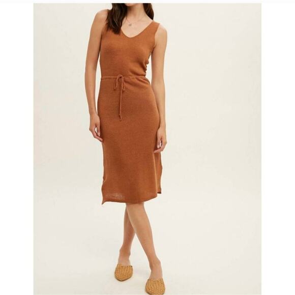 Wishlist Knit Midi Keyhole Caramel Brown REVERSIBLE Tank Dress Beachy Summer S - Picture 1 of 15